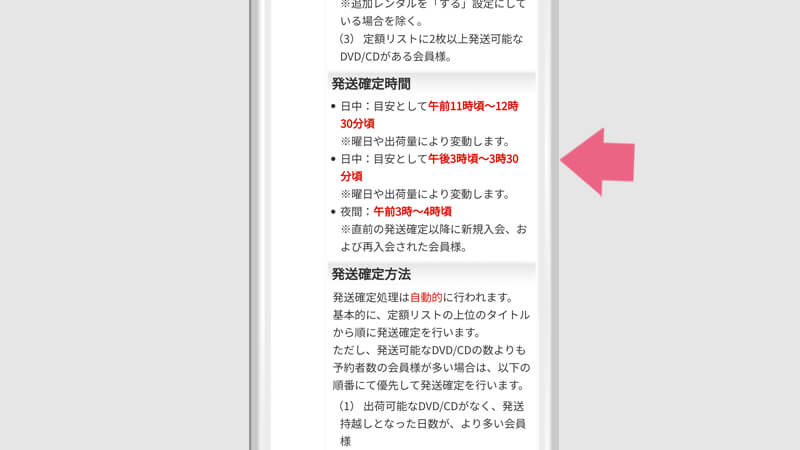 月額レンタル　発送の確定時刻